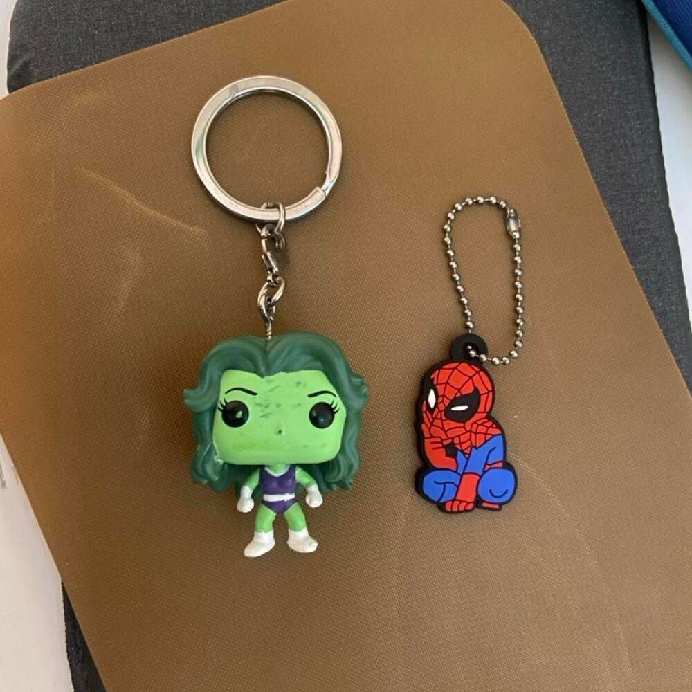 Spider-Man and She-Hulk keychains